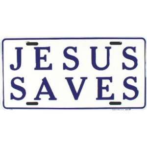Jesus Saves auto tag metal 6 x 12