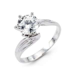   14k Solid White Gold Round Cut CZ Engagement Band Ring: Jewelry