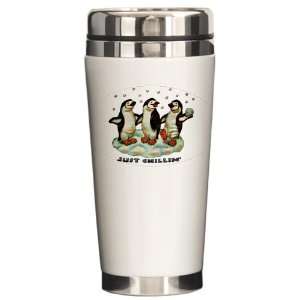  Ceramic Travel Drink Mug Christmas Penguins Just Chillin 