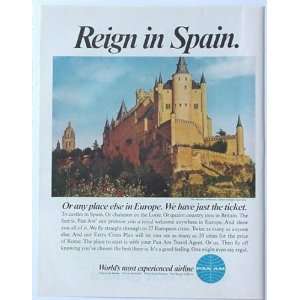  1967 Pan Am Airlines Spain Segovia Alcazar Castle Print Ad 