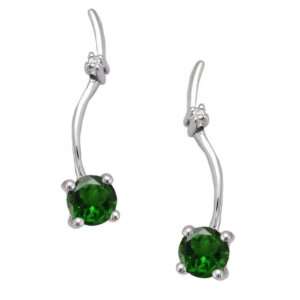  10K White Gold Chrome Diopside and Diamond Wave Drop 