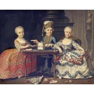  Boy In Blue Building a House of Cards, With Two Girls 