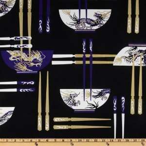  44 Wide Asian Collection Chop Sticks Purple Fabric By 