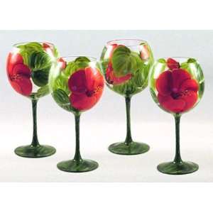 Hand Painted Glasses   Hibiscus Balloon Glass Set (20 oz)  