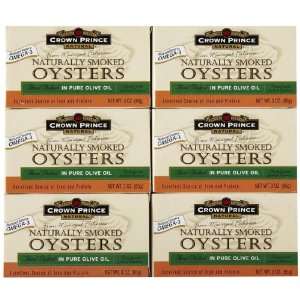 Crown Prince Natural Smoked Oysters in Pure Olive Oil, 3 oz, 6 pk 