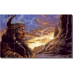 Old Warrior by Bruce Eagle   Native American Ceramic Tile Mural 12.75 