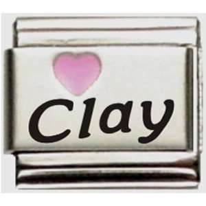  Clay Pink Heart Laser Name Italian Charm Link: Jewelry