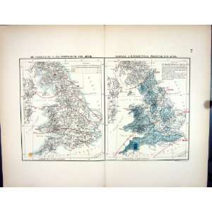 England Wales Air Temperature April Barometrical Stanford Antique Map 