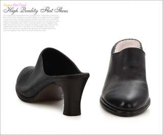 Womens Black Slip On Cute Heel Sandals  