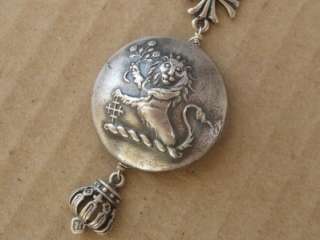 Silver Vintage English Lion Cross Medallion Necklace  