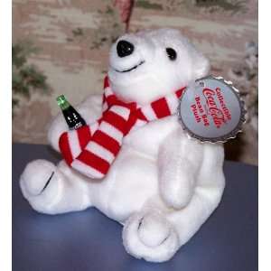  Coca cola Bean Bag Polar Bear in Red Striped Scarf (4 1/2 