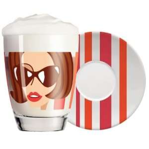  Latte Coffee Mug and Saucer Set, Mia Cara, Sunglass Face 