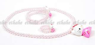 Hello Kitty Faux Pearl Necklace Bracelet Pink AK0P  