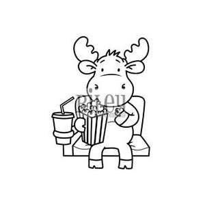   Cling Mount Rubber Stamp eating Popcorn 2 Pack 