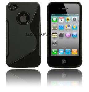 Black TPU Gel Cover Case S line for Apple iPhone 4 4G 4S + Front 