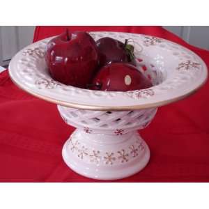  Large Ceramic White Gold rimmed Compote 