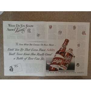 Schlitz Beer, Vintage 40s 2 full pages center fold print ad (what do 