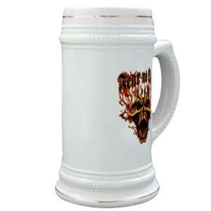 Stein (Glass Drink Mug Cup) Fear No Evil Flaming Skull