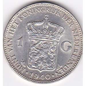    1940 Netherlands 1 Gulden Coin   Queen Wilhelmina 