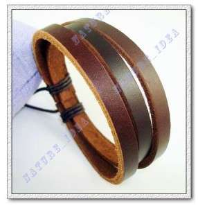 Surfer Leather Bracelet Wristband Mens Cool Brown  