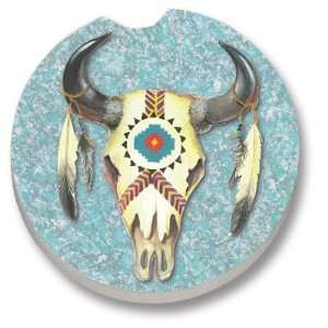  Cow Skull and Feathers Car Coasters 2 Pack Kitchen 