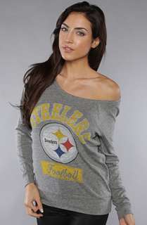Junkfood Clothing The Steelers Solid Off The Shoulder Raglan Heather 