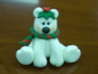 Handmade Polymer Clay Polar Bear Christmas Ornament NEW  