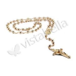    New Gold Tone Rosary Beads Crucifix Cross Necklace Jewelry