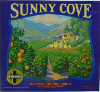 Sunny Cove Vintage Orange Crate Label Redlands, CA  