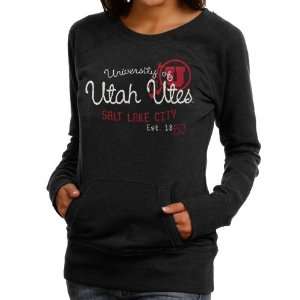 NCAA Utah Utes Ladies Black Scoop Neck Fleece Sweatshirt:  