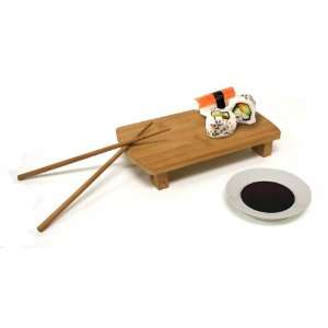 Bamboo Sushi Serving Set   Includes Prep & Serving Tray, Ceramic Dish 