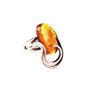    Sterling Silver and Amber Curvature Statement Ring Jewelry