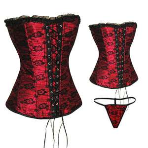 Freeship !! in5 Color Satin Lace up Corset Bustier + G string S M L XL 