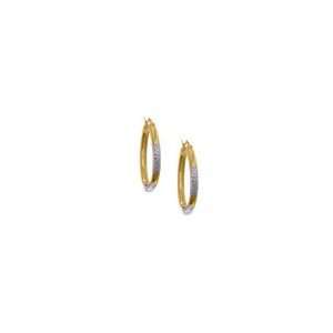    ZALES 14K Two Tone Gold Oval Hoop Earrings cz earrings: Jewelry
