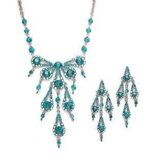  Teal Crystal Dangles Necklace & Earrings Set Everything 