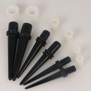 Acrylic Black Tapers with 3 Pairs of UV Flexible Silicone Plugs White 