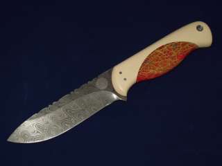   Hall Custom Made Knives Lrg. Drop PT. Knife Mike Norris Damascus Blade