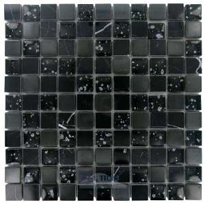  1 x 1 stone, glass & metal mosaic tile in midnight 