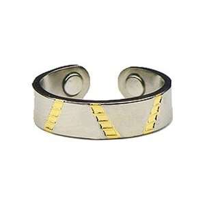    Golden Stripe   Gold Plated Magnetic Therapy Ring (R06): Jewelry