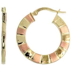  10K Two Tone Rose and Yellow Gold Snap Post Italian Hoop 