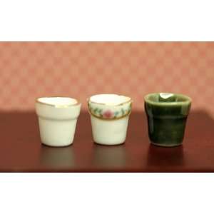  Dollhouse Miniature Porcelain Flower Pots Set of 3 Toys 