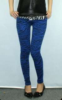 Blue zebra print leggings tight pants rock punk S pt237  