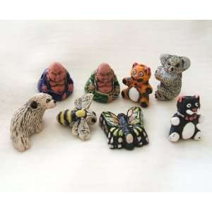  Ceramic Peruvian Animals Shape Beads. Eight Pieces ,One 