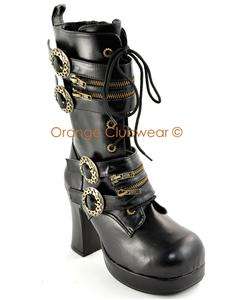 DEMONIA Womens Steampunk Gothic Calf Hi Boots Shoes 885487484716 