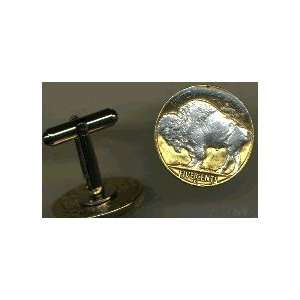  2 Toned Silver on Gold White Buffalo nickel coin cufflinks 