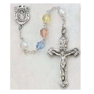  STERLING SILVER 7MM BEAD CRYSTAL MULTI COLOR ROSARY 