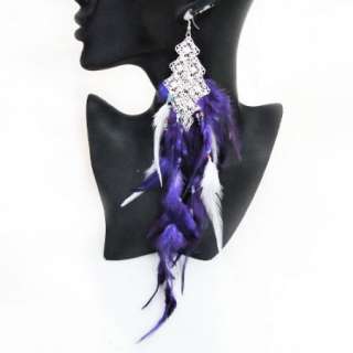   Purple Bird Feather Flower Rhombus Earring Dangle Bead Hair Extension