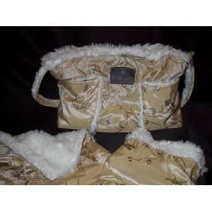  Baby Fur   Almond Satin Diaper Bag w/Faux Fur Trim Baby
