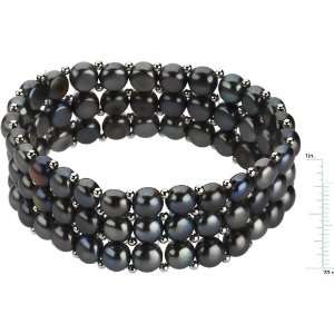   Sterling Silver Black Pearl Stretch Bracelet Diamond Designs Jewelry