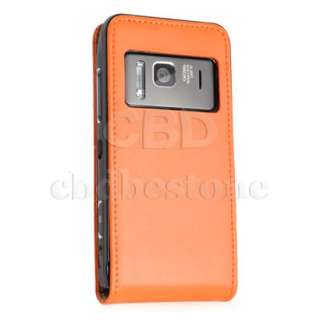 COWSKIN FLIP LEATHER CASE NEW COVER FOR NOKIA N8 ORANGE  